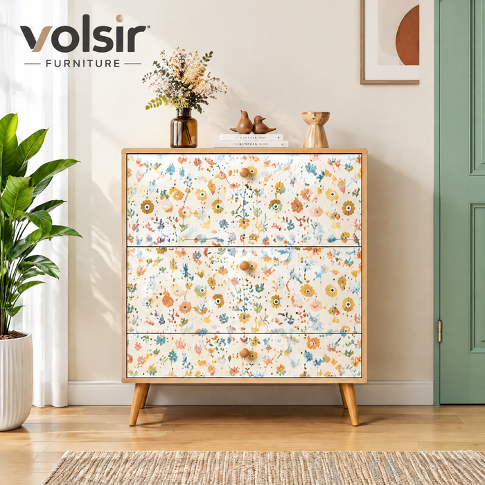 VOLSIR Floral 3-Drawer Accent Cabinet