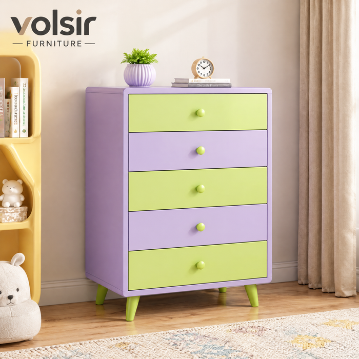 VOLSIR Purple & Lime 5-Drawer Storage Chest