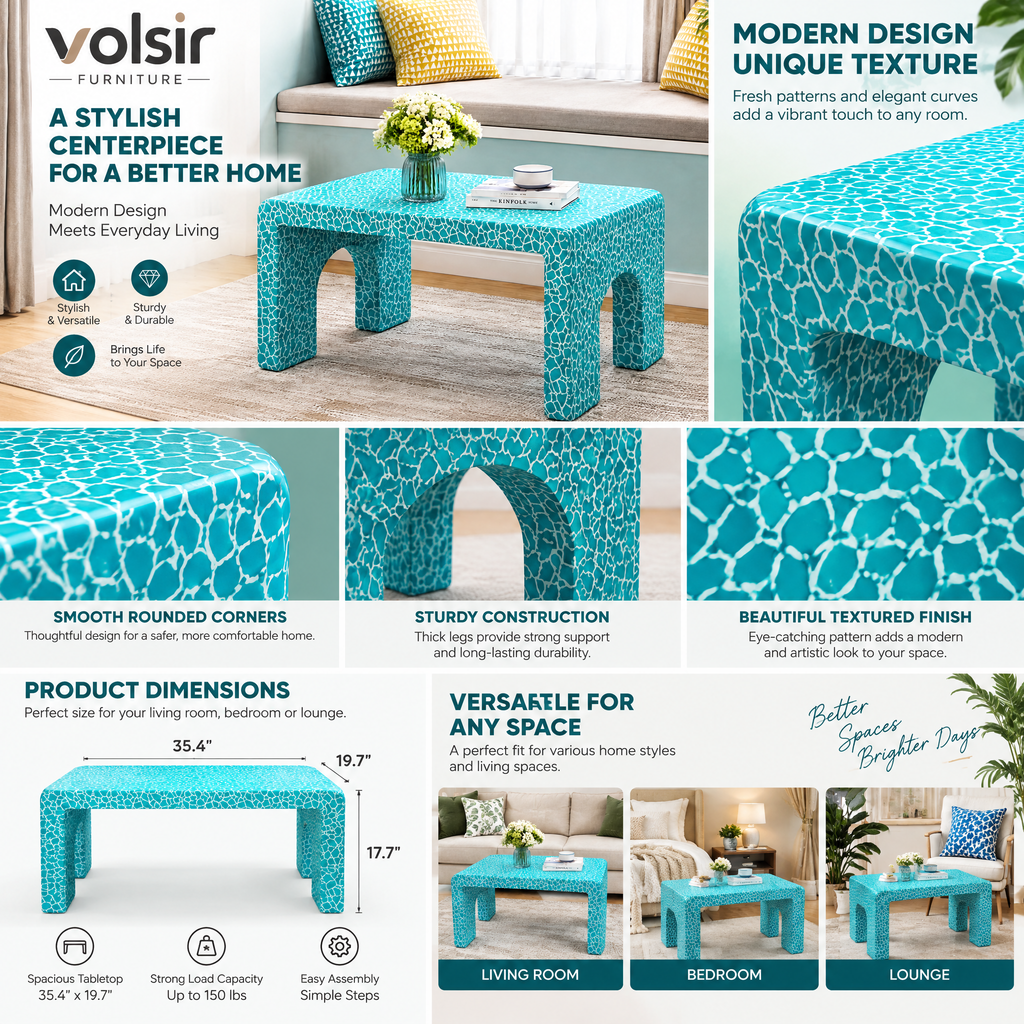 VOLSIR Turquoise Textured Coffee Table
