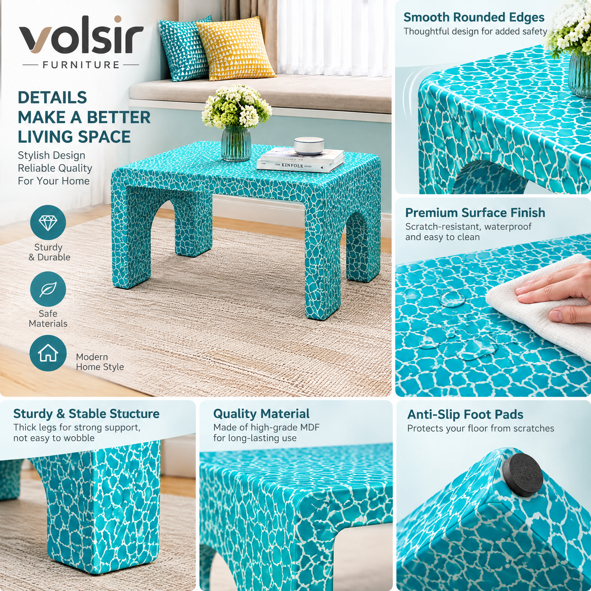 VOLSIR Turquoise Textured Coffee Table