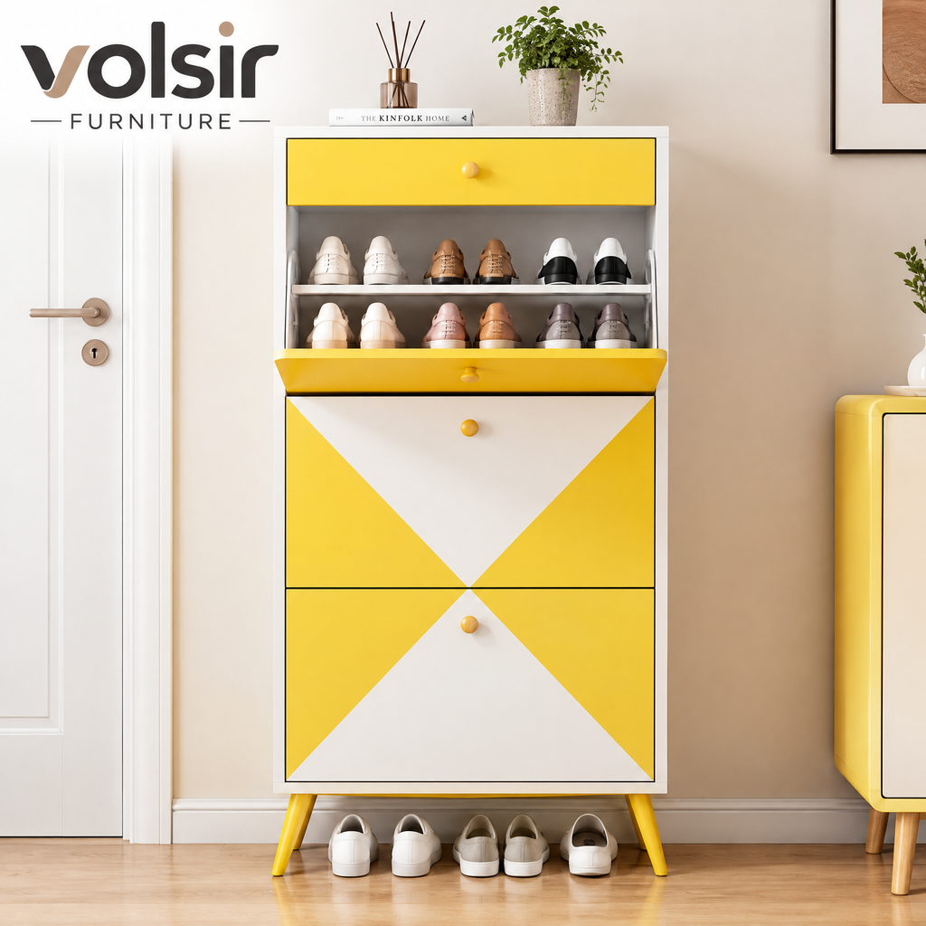 VOLSIR Yellow & White Geometric Storage Cabinet