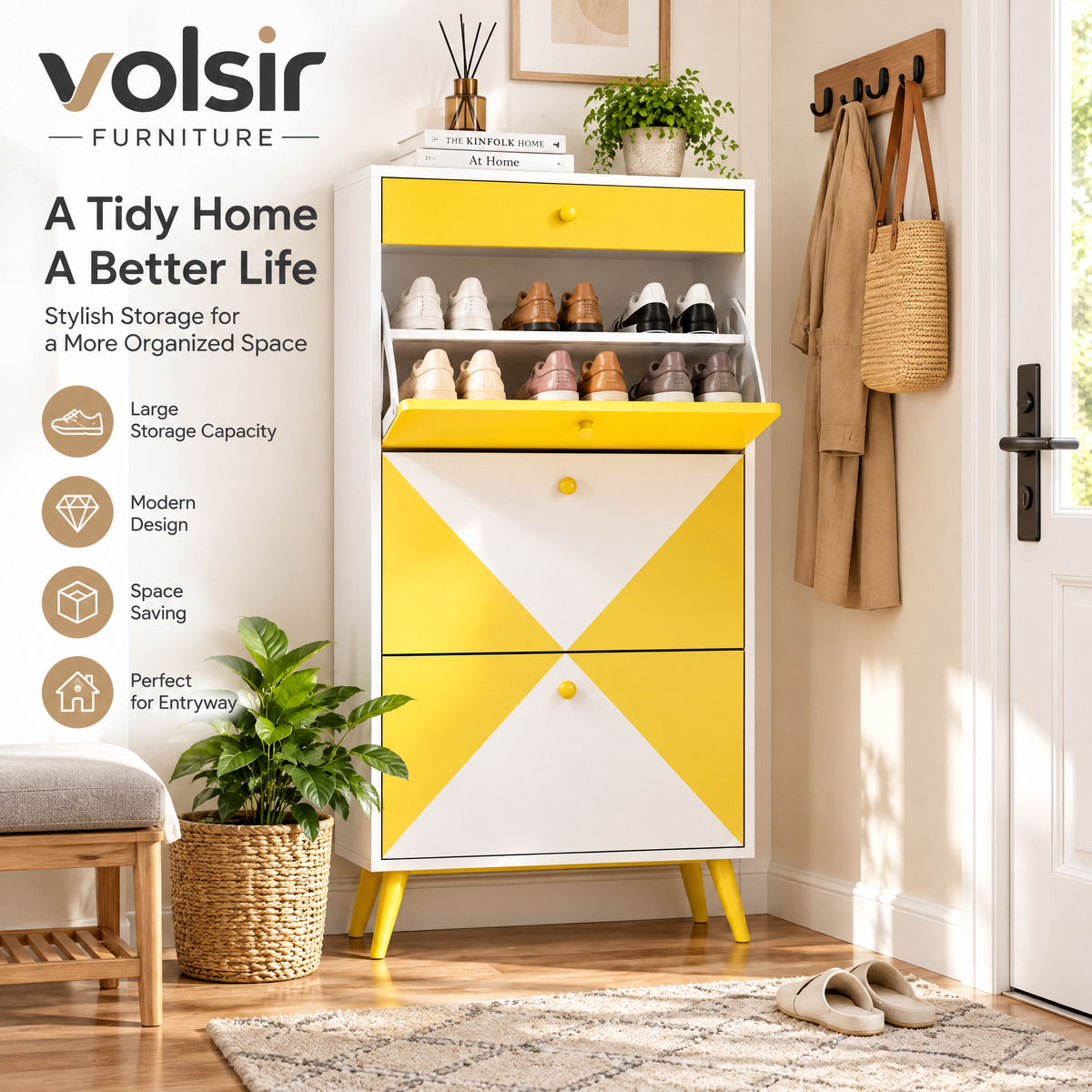 VOLSIR Yellow & White Geometric Storage Cabinet