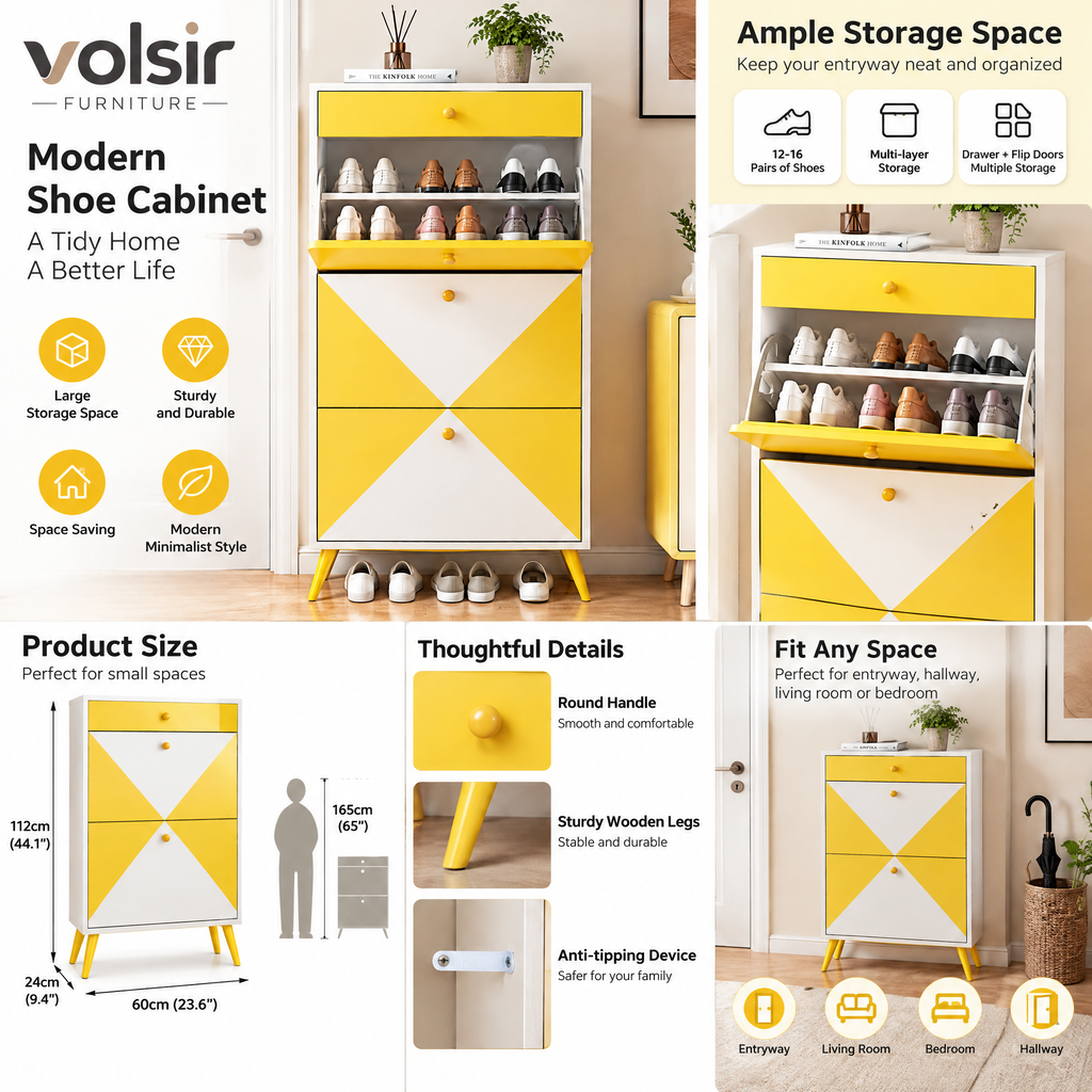 VOLSIR Yellow & White Geometric Storage Cabinet
