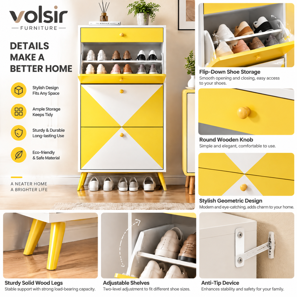 VOLSIR Yellow & White Geometric Storage Cabinet