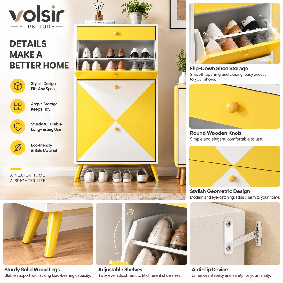 VOLSIR Yellow & White Geometric Storage Cabinet