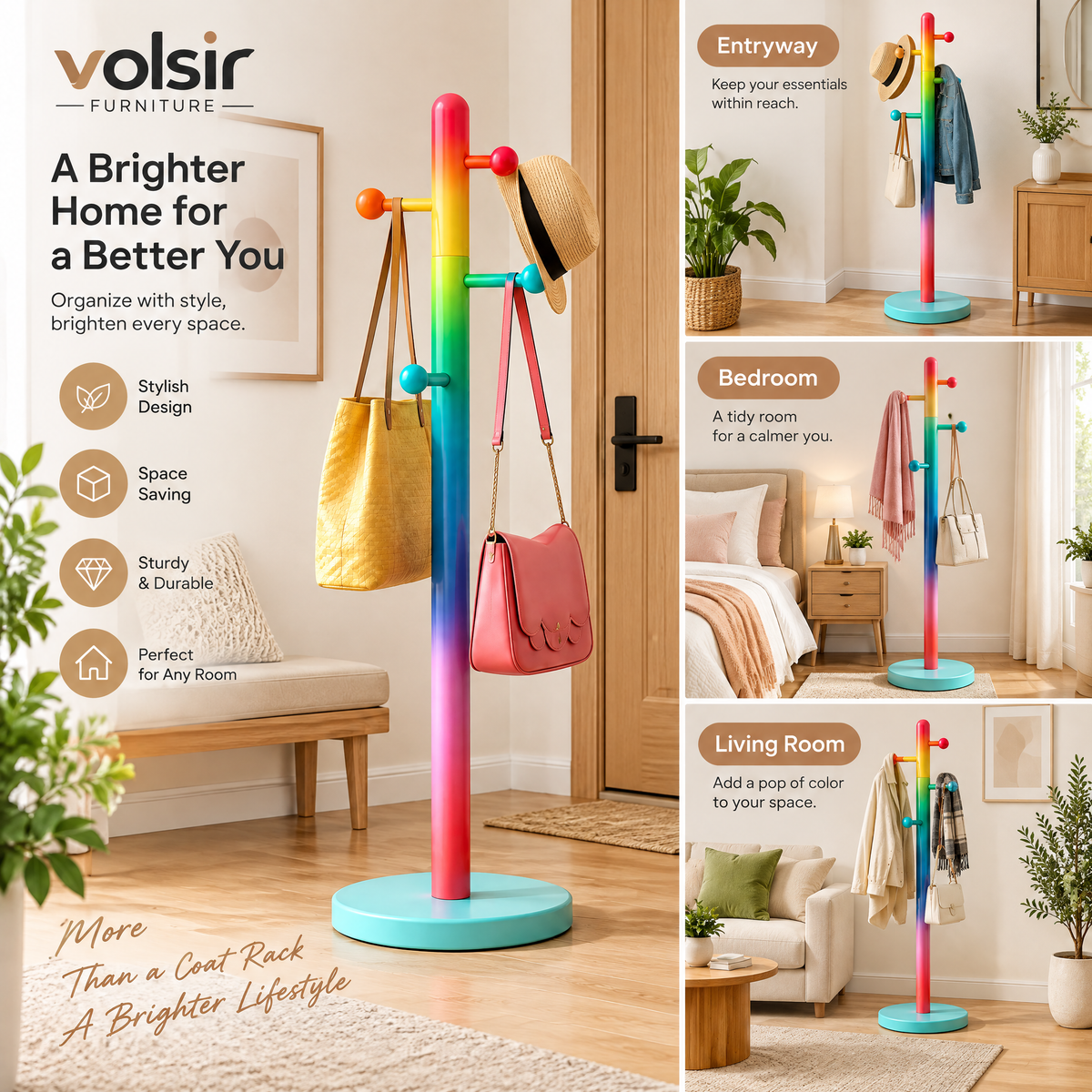 VOLSIR Multicolor Freestanding Coat Rack