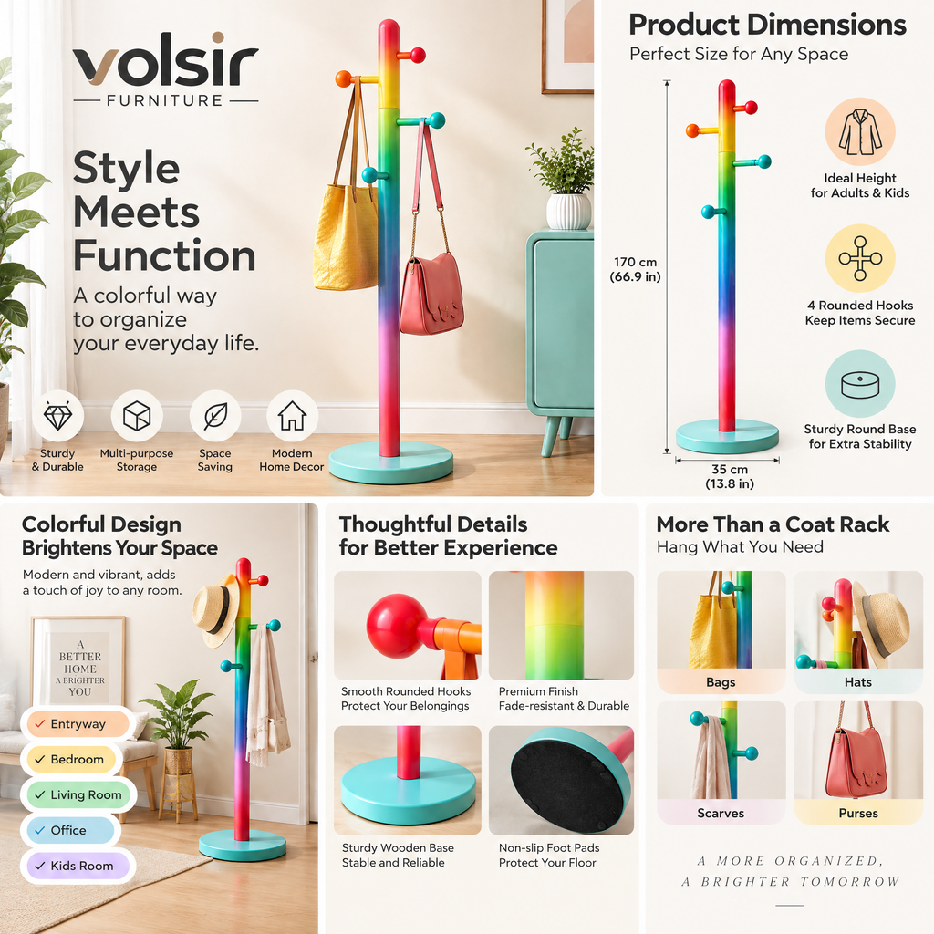 VOLSIR Multicolor Freestanding Coat Rack