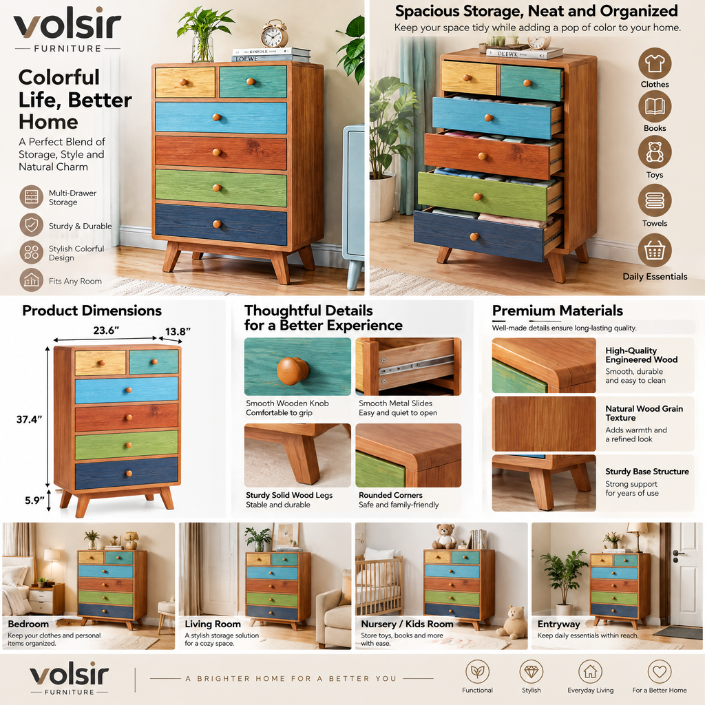 VOLSIR Multicolor 5-Drawer Storage Chest
