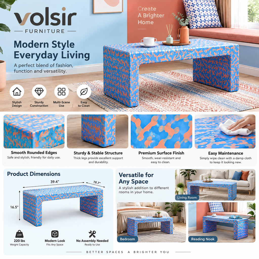 VOLSIR Blue & Orange Mosaic Coffee Table