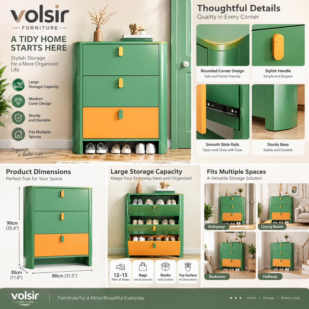 VOLSIR Green 3-Drawer Accent Cabinet