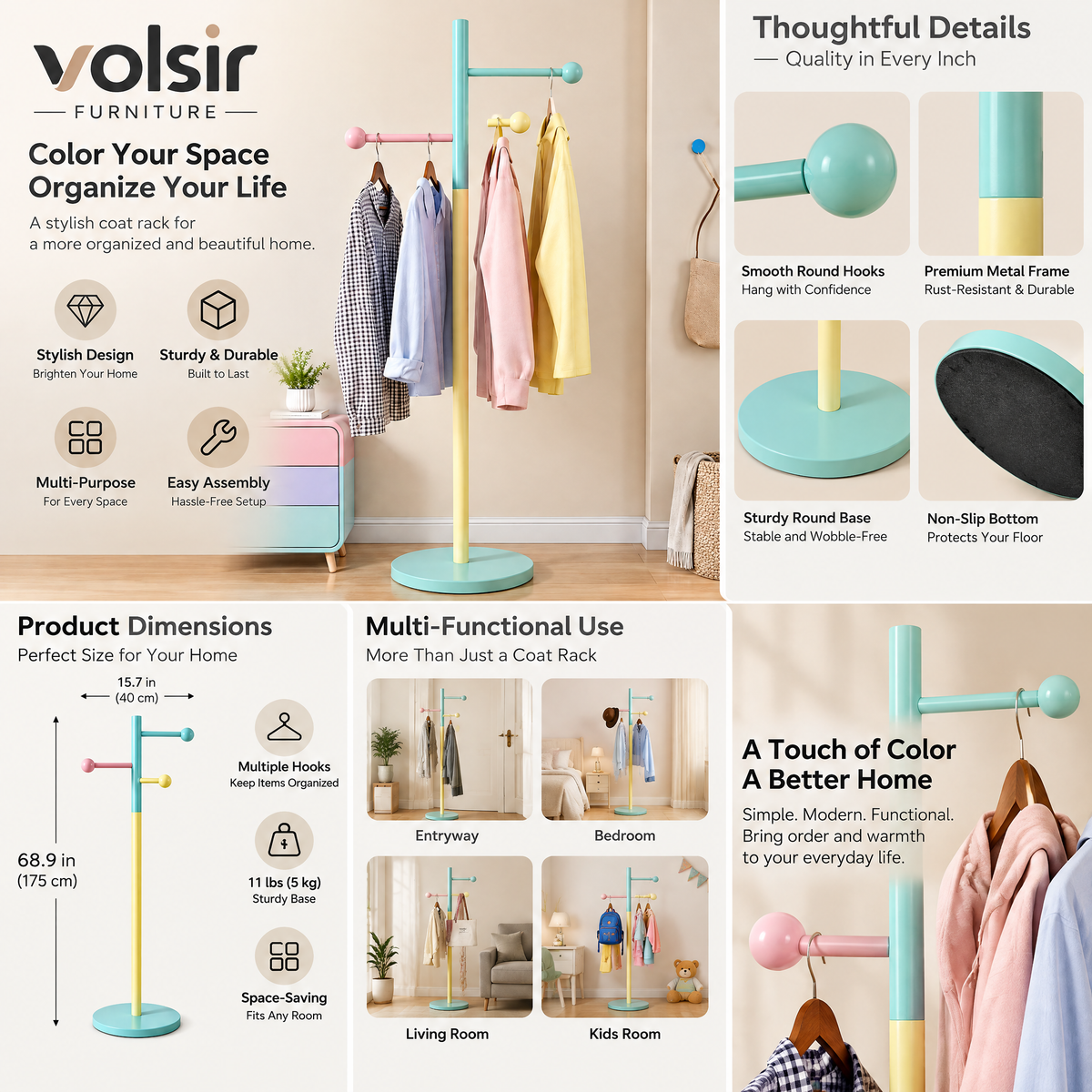 VOLSIR Pastel Freestanding Garment Rack