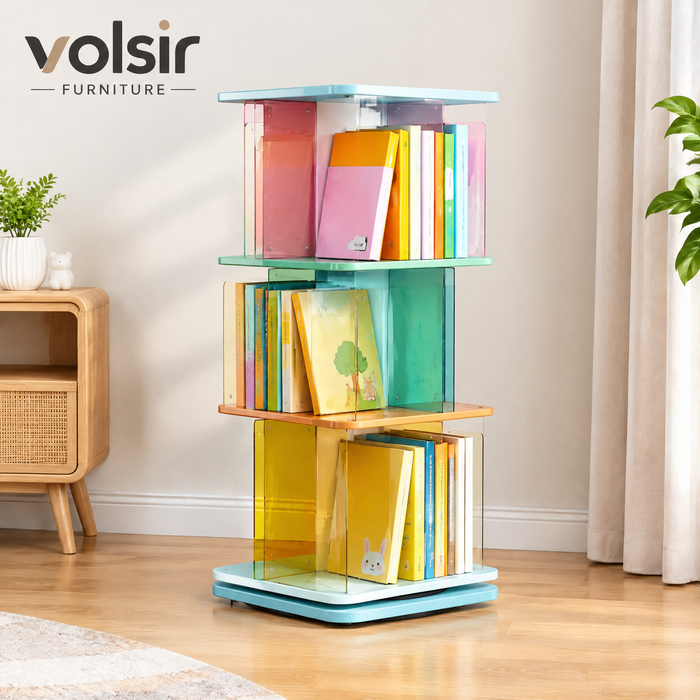 VOLSIR Yellow & Teal Rotating Book Tower