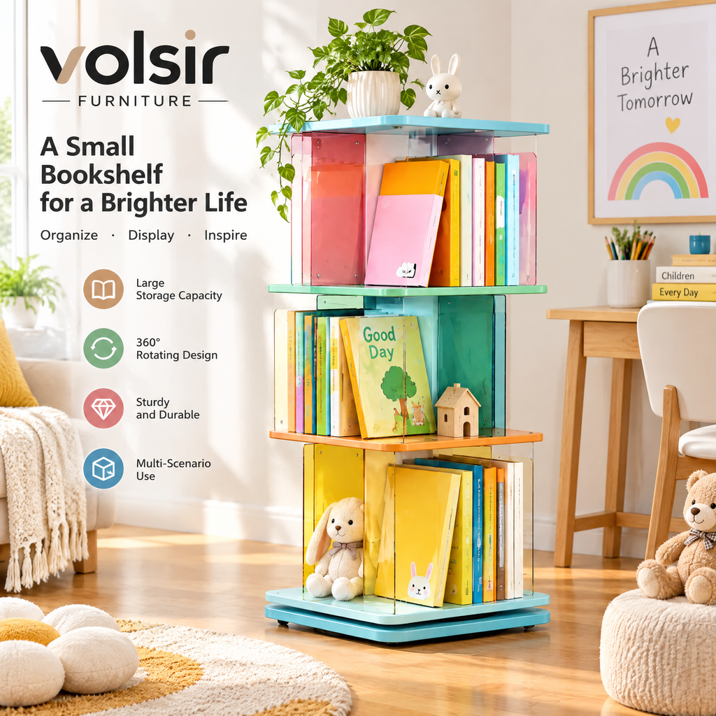 VOLSIR Yellow & Teal Rotating Book Tower