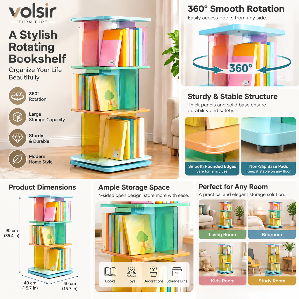 VOLSIR Yellow & Teal Rotating Book Tower