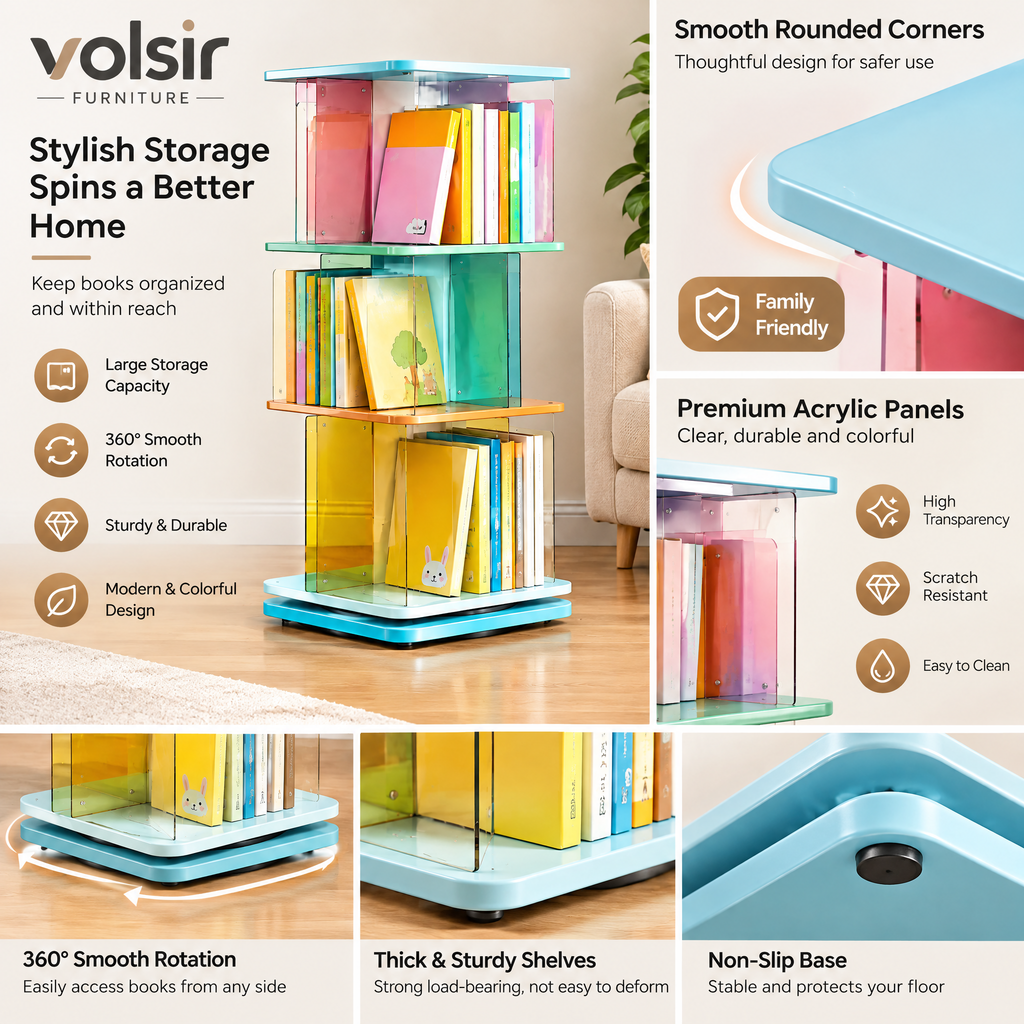 VOLSIR Yellow & Teal Rotating Book Tower