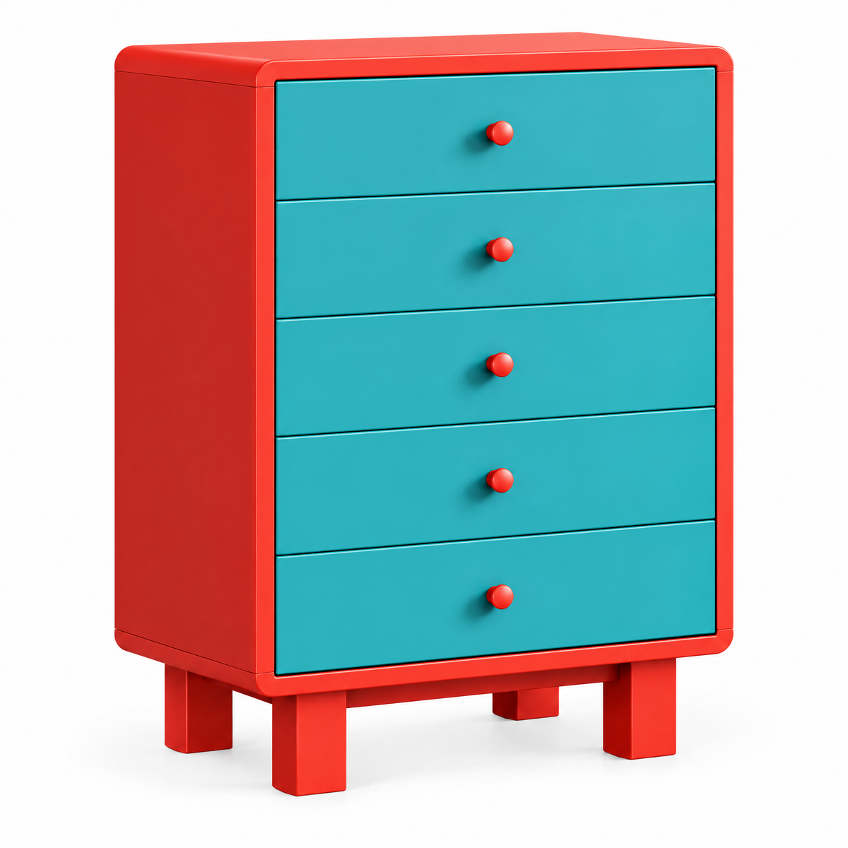 VOLSIR Red & Teal 5-Drawer Storage Cabinet