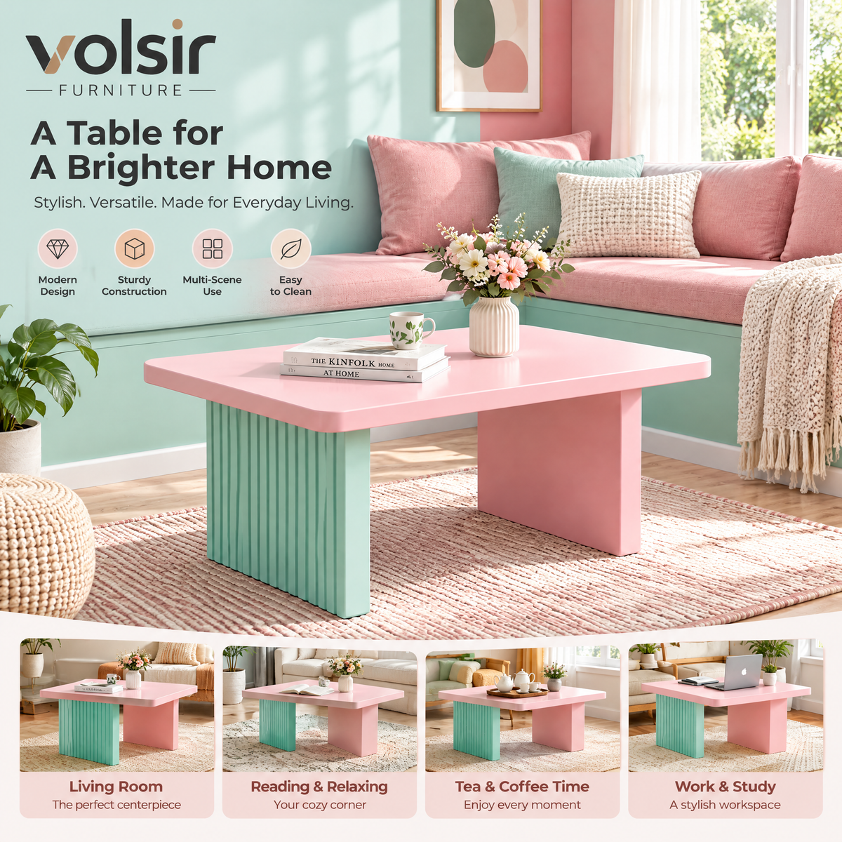 VOLSIR Pink & Mint T-Shaped Side Table