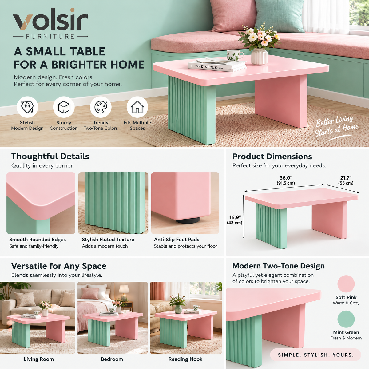VOLSIR Pink & Mint T-Shaped Side Table