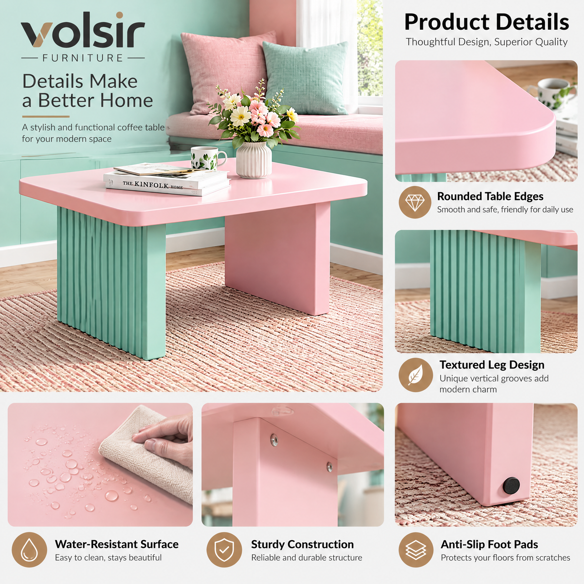 VOLSIR Pink & Mint T-Shaped Side Table