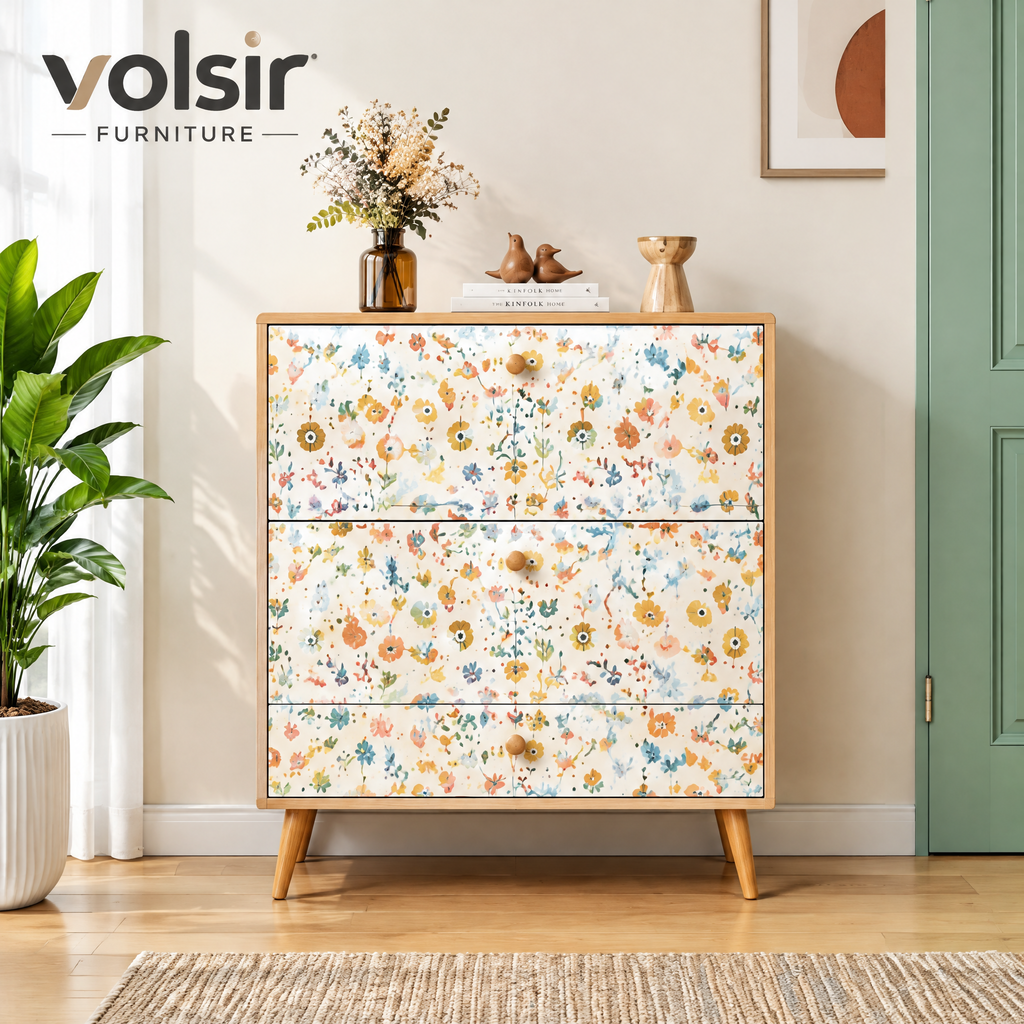 VOLSIR Floral 3-Drawer Accent Cabinet