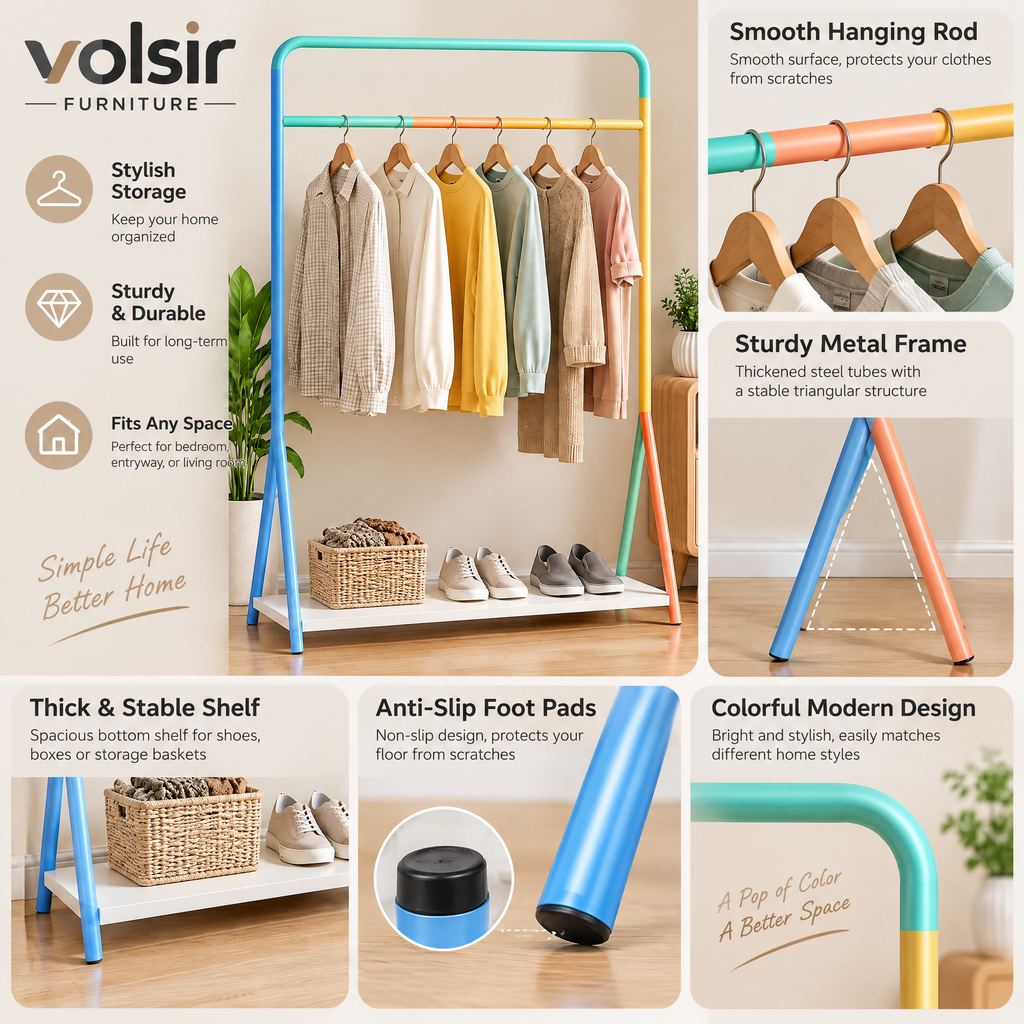 VOLSIR Pastel Garment Rack with Lower Shelf