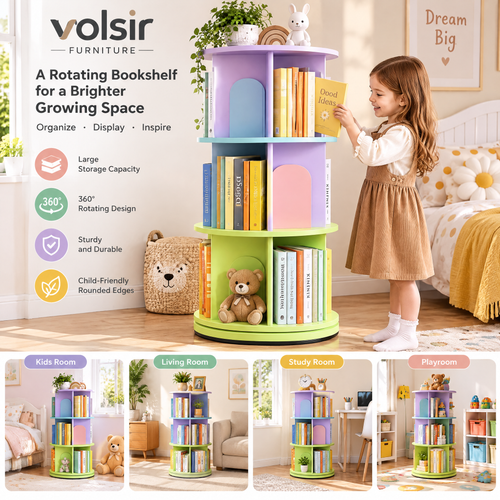 VOLSIR Green Multi-Tier Rotating Bookshelf