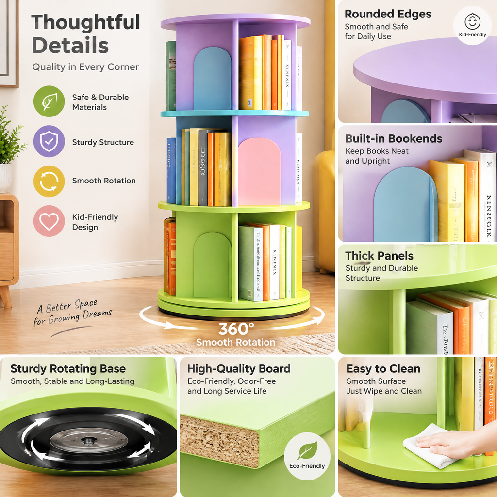 VOLSIR Green Multi-Tier Rotating Bookshelf