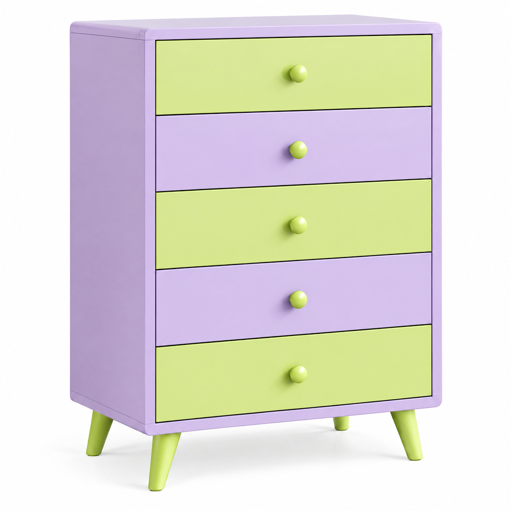 VOLSIR Purple & Lime 5-Drawer Storage Chest